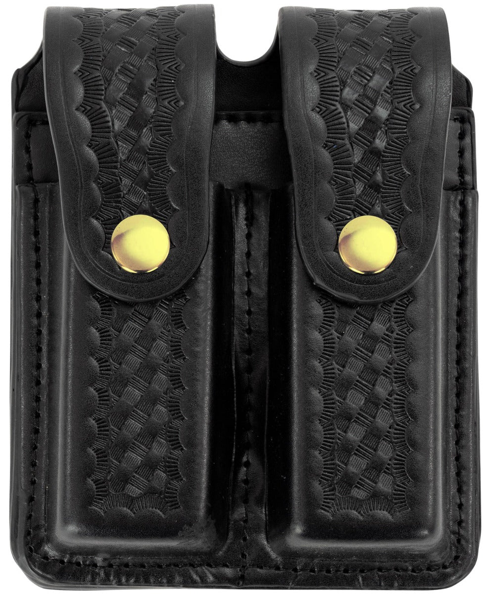 Basket Weave Leather Double Magazine Holder with Brass Snaps Ryno Gear